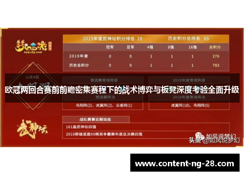 欧冠两回合赛前前瞻密集赛程下的战术博弈与板凳深度考验全面升级